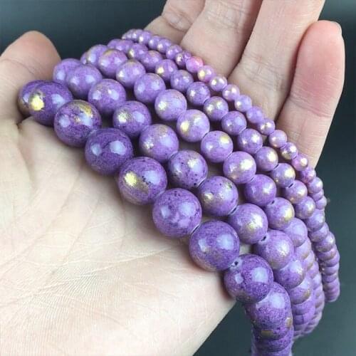 Natural Stone Purple Lapis Lazuli Jades Loose Spacer Beads for Jewelry Making DIY Bracelet Accessories 15''Inches 4 6 8 10 12mm