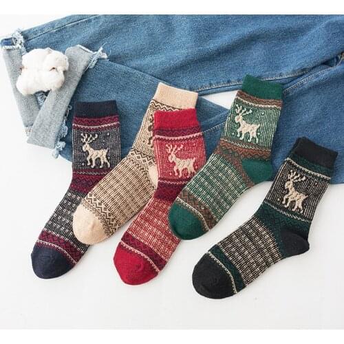 PEONFLY 5pairs/lot New Autumn Winter Wool Couple Socks Thick Warm Geometric Pattern Calcetines Casual Socks Men Christmas Gift