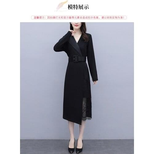 2021 spring and autumn wear new black fan dress female Korean version temperament socialite suit collar long sleeve skirt