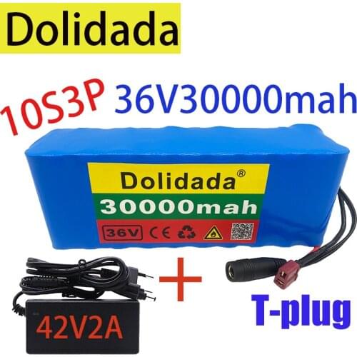 New 10S3P 36V 30Ah T-plug 500W high power capacity battery pack 30000mAh electric bicycle bicycle scooter BMS with charger