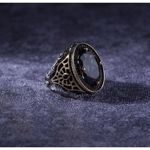 Topaz 925 Sterling Silver Engraved Special Craftmanship Traditional Handmade Turkish Signet Ring Jewelry Gift for Women Men