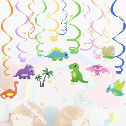 Birthday Party Decor Party Garland Cartoon Dinosaur Ceiling Hanging Swirl Banner Dangling Streamers for Dino Party Supplies