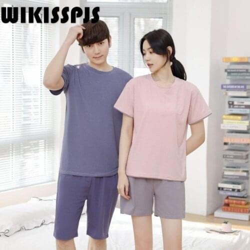 WIKISSPJSSimple Couple Pajamas Summer New Leisure Womens Home Wear Pajamas for Teen Girls Women Pajamas Sleepwear