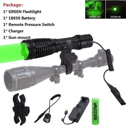 Q5 Green LED Light 710 Tactical Flashlight Zoomable Spot Flood Light Torch Hunting Lamp with Pressure Switch