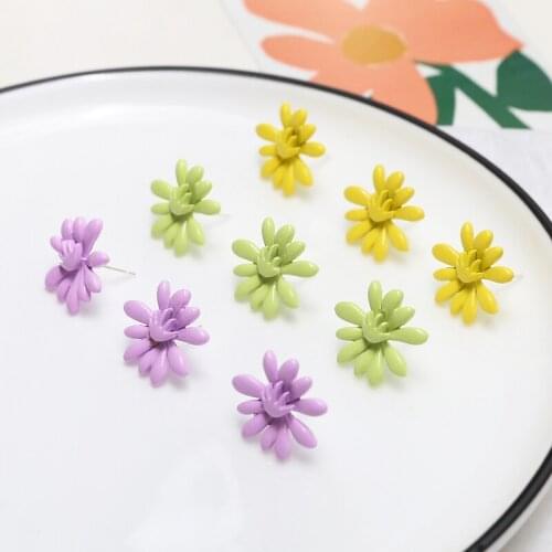 Zinc Alloy Stud Earrings Enamel Sun Flowers Candy Colors Earrings 10pcs/lot For Fashion Jewelry Bulk Items Wholesale Lots Nickel