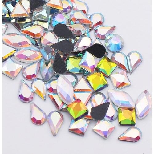 Crystal AB Hotfix Rhinestone Mix size&Mix shape Fancy Rhinestone Flatback Iron on Strass Crystal Stone for Clothing Bags DIY