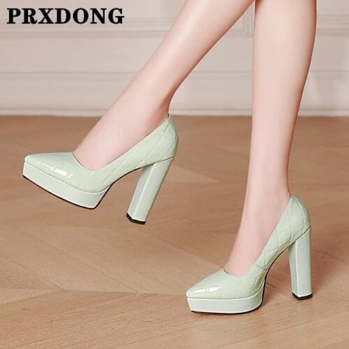 Women Shoes 2021 Spring Summer Fashion High Heels Genuine Leather Platform Black Nude Dress Party Office Ladies Shoes Pumps 39