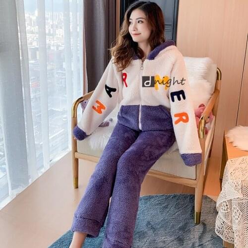 5xl Plus Size Women Pajamas Winter Hoodies Warm Flannel Laides Velvet Set Nightgrown Sweatshirt Warm Coral Fleece Home Clothes