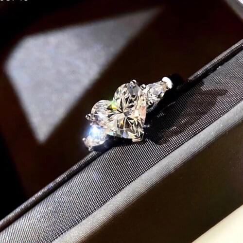 YPAY8 Fashion simple hot ladies S925 sterling silver ring Top quality large zircon wedding lasting Heart-shaped ring jewelry