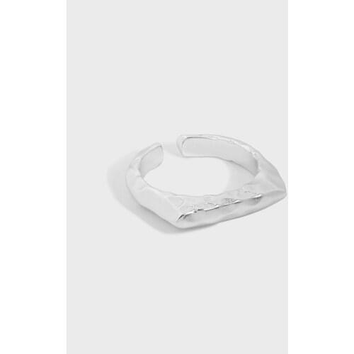 SHANICE S925 sterling silver open ring Tin Foil Pleated Texture Concave Convex Face Thin Strip Open Ring Women Jewelry female