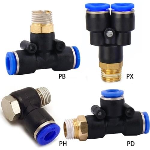 1PC Pneumatic Connector 4-m5 4-m6 4mm 6mm 8mm 10mm 12mm Fitting Male Thread 1/8 1/4 3/8 1/2 Air Fittings Quick Push