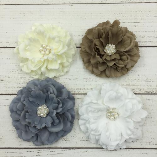 120PCS/LOT Fabric Peony Flower Matching Sparking Rhinestone For Girls Headband DIY Carfts Fabric Flower For Hair Accessories DIY