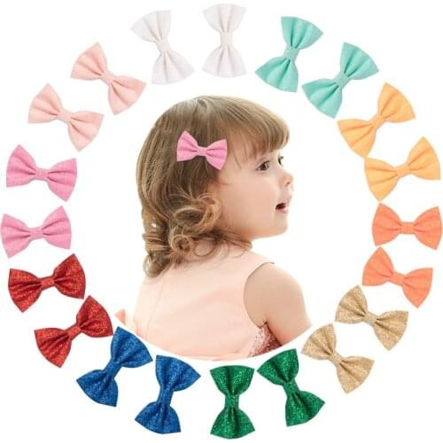 20pcs Fashion Cute Glitter Bow Hairpins Mini Candy Color Bowknot Alligator Clips Princess Headwear Hair Accessories for Girls