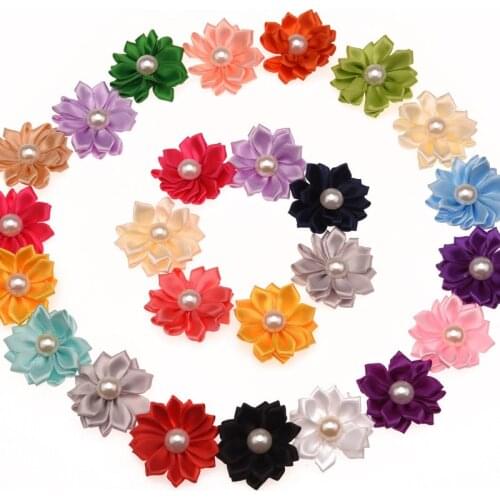 240PCS Satin Ribbon Chic Mini Flowers 4CM Solid Polygon Flowers for Headwear Cheap Hair Accessory Without Clips