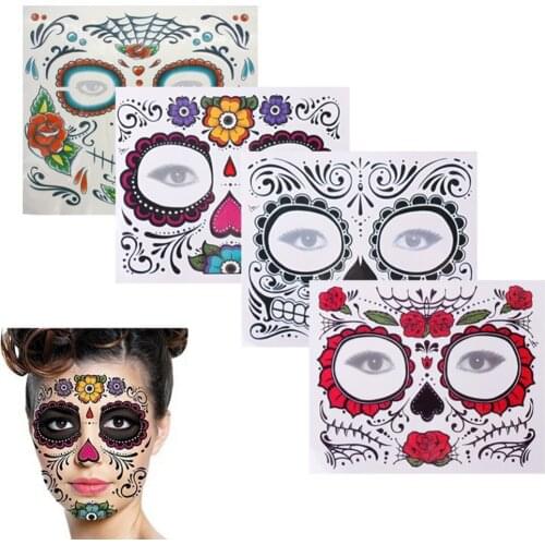 3000pcs /lot Day of The Dead Skull Face Halloween Cool Beauty Tattoo Waterproof Hot Temporary Tattoo Stickers