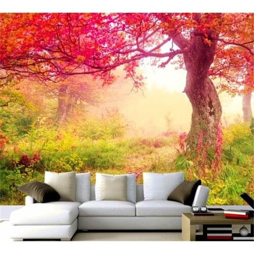 Beibehang Custom wallpaper 3D mural modern beautiful dream autumn red maple living room home TV background wall Papel de Pared