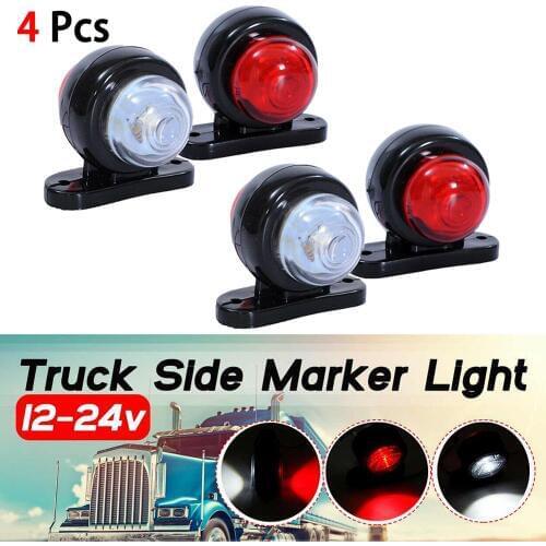 4PCS Universal LED Side Marker Lights Super Bright 12/24V Car External Lights Warning Tail Light Trailer Truck Lorry Lamps White