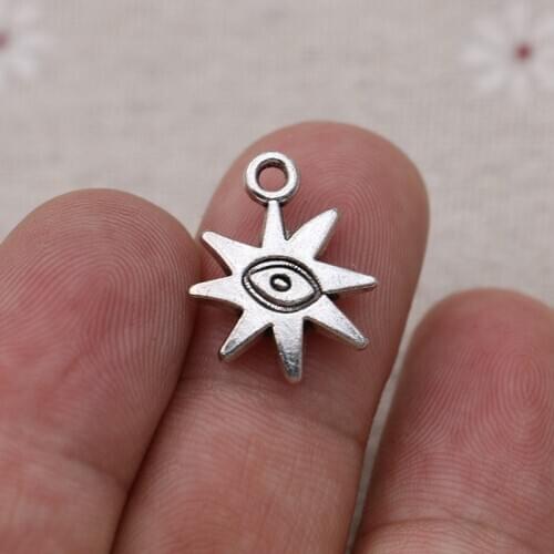 40pcs Tibetan Silver Plated Evil Eye Sun Charms Pendants for Jewelry Making Bracelet Necklace DIY Accessories Craft 19x14mm