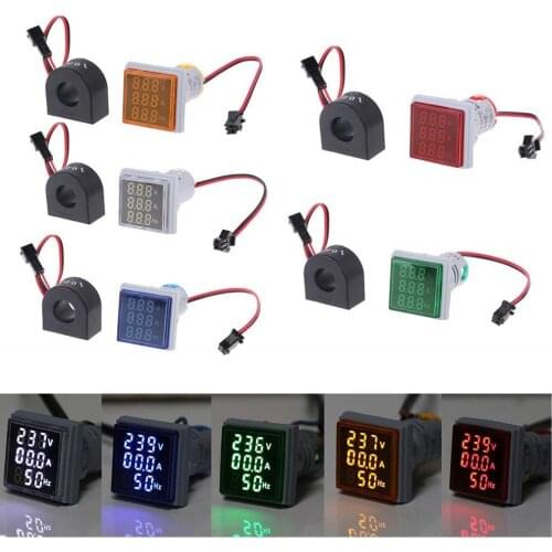 Digital Voltmeter Ammeter HZ Hertz Frequency Meter 22mm Round Square AC 12-500V Volt Voltage Tester Meter LED Indicator Display
