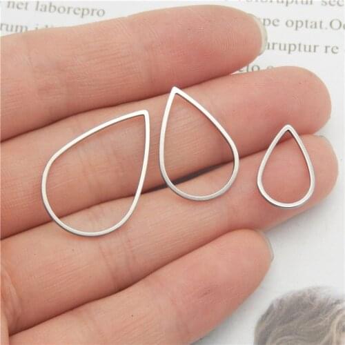 Julie Wang 12PCS Hollow Drop Shape Charms Stainless Steel Gold Silver Color Geometric Pendants Bracelet Jewelry Making Accessory