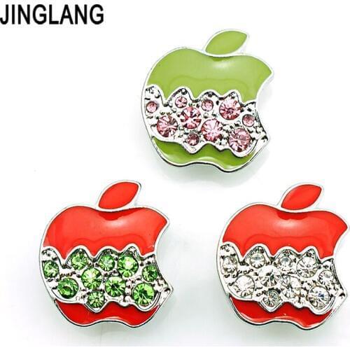 JINGLANG Fashion 3 Color Rhinestone Apple Snap Button Metal Clasp DIY Interchangeable Button Bracelets Jewelry Accessories