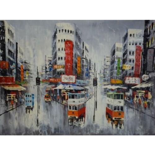 Oil Painting Hand Painted Old HongKong Street Landscape Knife painting Wall art picture Home Decor Modern Canvas Painting