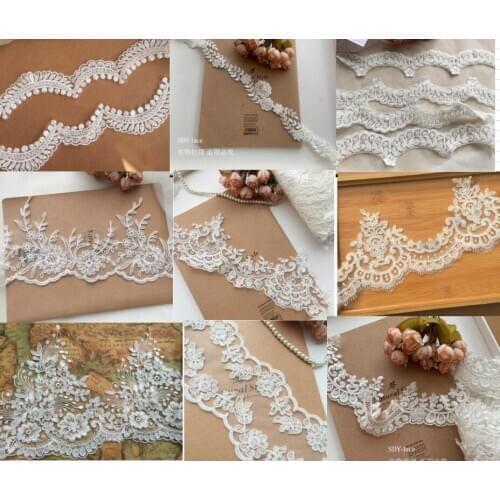 Wholesela Beading Embroidered Trimming Lace Ivory Small Cord Boarder Lace For Bridal Dress DIY Veil Lace Trim 10 Yards