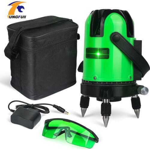 Green Laser Levels 5 laser lines 6 points 360 degrees rotary 635nm outdoor mode receiver and tilt slash available auto line