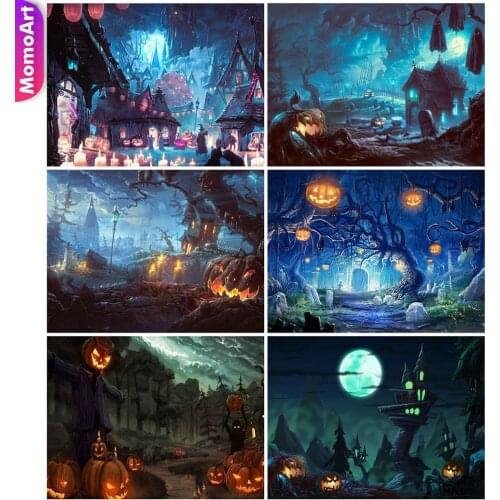MomoArt Diamond Mosaic Diamond Painting Landscape Cross Stitch Set Embroidery Pumpkin Rhinestone 5D DIY Halloween Gift