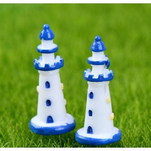 Seaside Light Tower Miniature figures decorative fairy garden animal statue Home Desktop Gift Moss ornaments resin craft TNB079