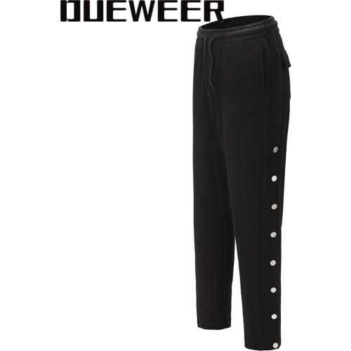 Dueweer Mens Sweatpants Pants High-street Hip Hop Joggers Men Side Buttons Swag Pockets Cotton Casual Fashion Terry Trousers
