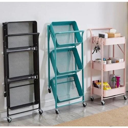Installation free foldable kitchen shelf floor multi-layer removable baby products cosmetics trolley shelf