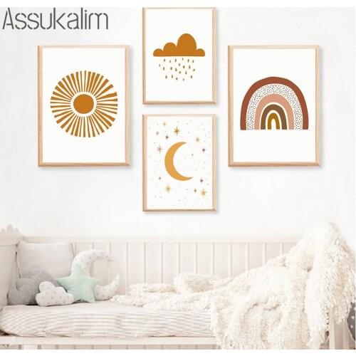Nursery Wall Painting Star Moon Poster Sun Rainbow Print Nordic Posters And Prints Abstract Picture Boho Kids Bedroom Decoration