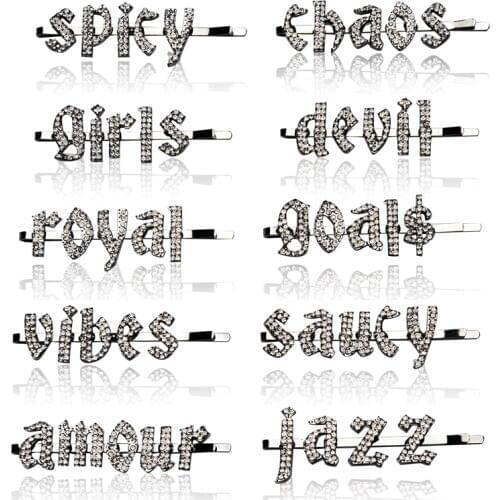 New Arrival Gothic Letters Hairclips Crystal Words Hair Clips Hairwear Accessories Hairpin Bobby Pin Hair Jewelry WHOLESALE