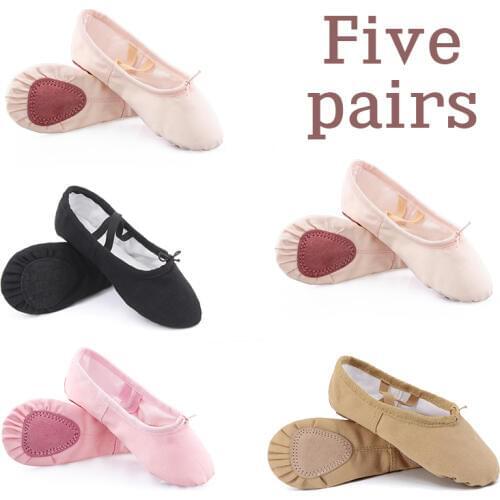 Wholesale 5 Pairs Girls Ballet Dance Shoes Full Cotton Canvas Split Soft Sole Pink Black Ballet Shoes For Kids