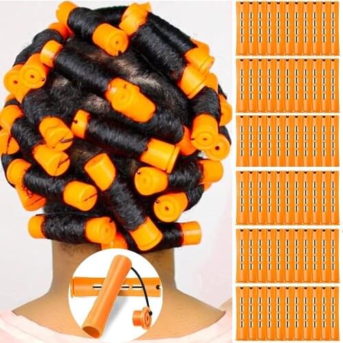 Perm Rods and 60 Pieces Hair Rollers with Hair Cold Wave Rods Hair Curler for Women Long Short Hair（Orange