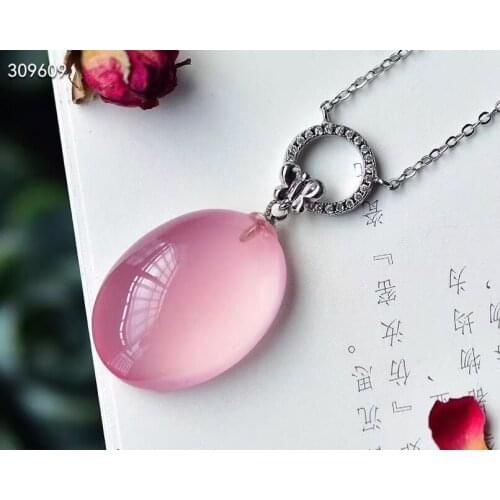 Top Natural Pink Rose Quartz Star Light Oval Pendant25.6*18.6*9.1mm Necklace Women Men Heart Love Jewelry AAAAA