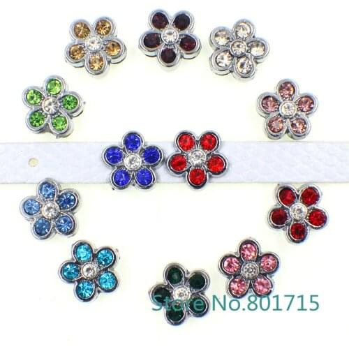 Slide Charms colorful crystal inner 8mm fit 8mm bracelet band Pet Collars Wristbands Belts key chain DIY accessory 8mm flower