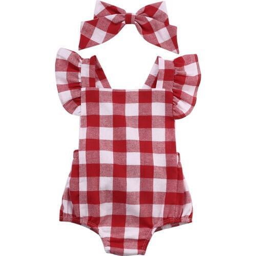 Pudcoco Newborn Baby Girl Clothes Sleeveless Plaids Romper Jumpsuit Bowknot Headband 2Pcs Outfits Clothes