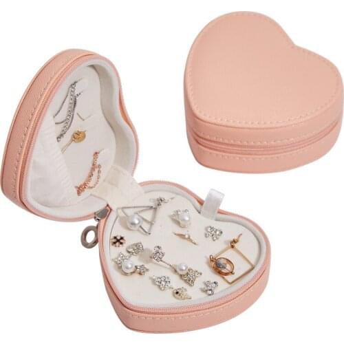 Luxury Heart-shaped Small Jewelry Organizer Box Earring Ring Storage Case Portable Display Holder Women Best Gift For Girls