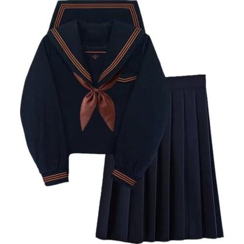 Navy Blue SchoolGirl Jk Uniform Japanese Class Navy Sailor School Uniforms Students Clothes For Girls Anime Cos Sailor Navy Suit