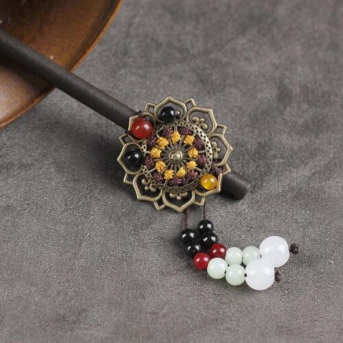 3 designs Old Chinese Wind nature stones flowers hairpin ,Chalcedony stones ethnic hair accessories, vintage hair sticker