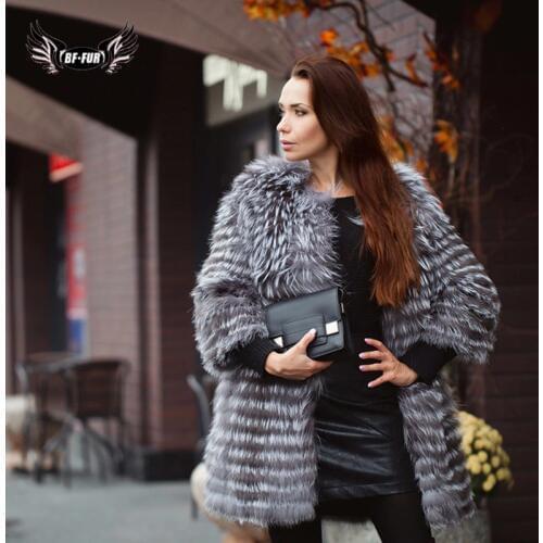 BFFUR Real Fur Coat Luxury Women Winter Fashion Style Natural Fur Vest Coat Female Silver Fox Fur Coat Russian Fur Coats Slim