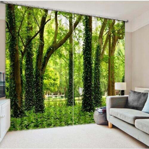 Modern living room curtains European Curtains Photo Painted 3D Curtain Living room green forest curtains