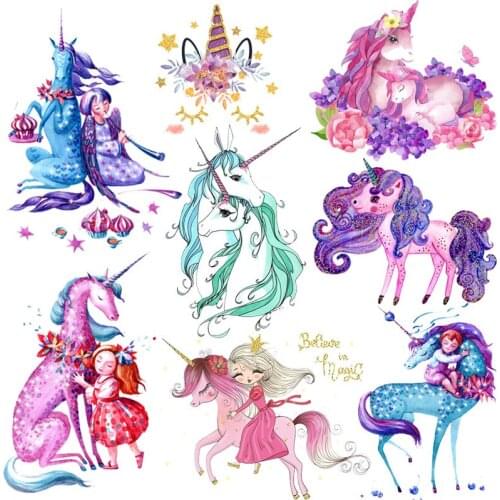 Unicorn Girl Cartoon Patches DIY Clothing Thermoadhesive Patches Unicorn Stickers Iron-On Transfers For Clothing Iron On Patches
