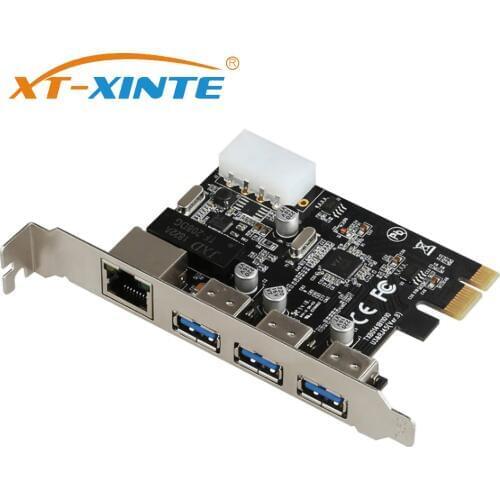 PCI-E to External 3 Ports USB 3.0 HUB + RJ-45 Gigabit Ethernet Network Card 10/100/1000Mbps PCI Express USB3.0 LAN Adapter Combo