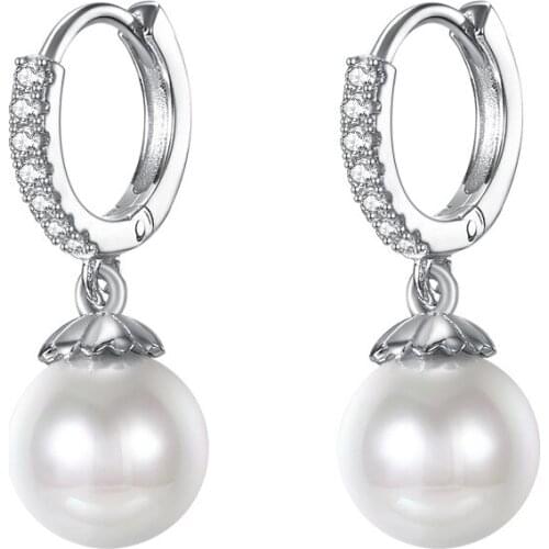 Bohemia Charm Women Wedding Imitation Pearl Dangle Earrings for Women Silver Plated AAA Zircon Earring Engagement Jewelry Gift