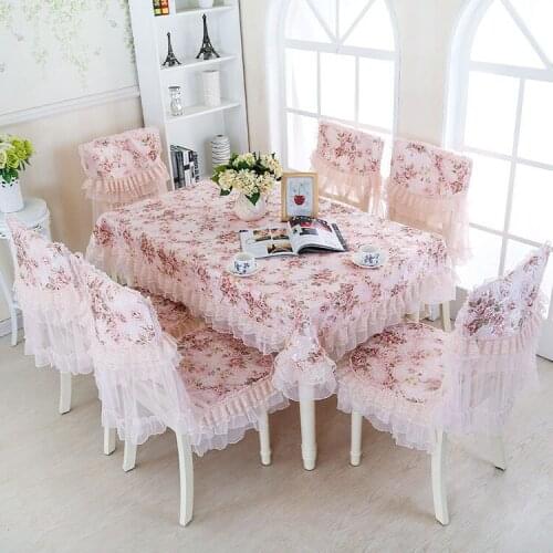 High quality Rectangular Household Table cloth Dining table Chair Dustproof Cover Protective Lace Chair Cushion Sets