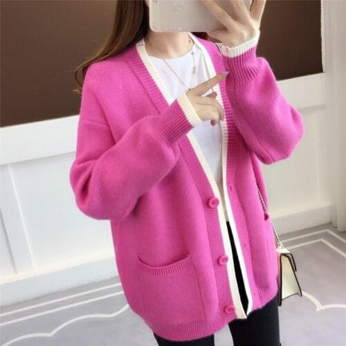 Women' S Cardigan Spring Autumn Solid Knitted Wear Long Sleeve Casual Ladies Sweater V Neck Pockets Single Breasted Female