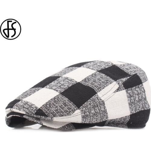 FS Classic Plaid Berets Caps For Men Women Casual Unisex Outdoor Cotton Berets Hats Casquette Flat Cap Englad Style Summer